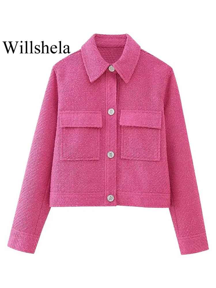 

Женский однобортный Блейзер Willshela, винтажный блейзер с карманами, длинными рукавами и отворотом