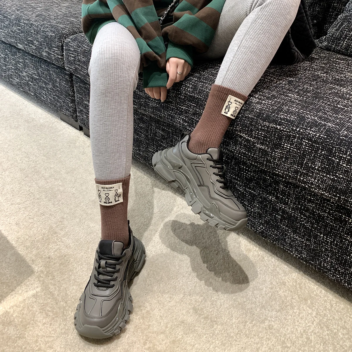 Sneakers Fashion Women Shoes Leather Casual Shoes Woman Trainers Lace-Up Platform Sneakers Women Vulcanize Shoes