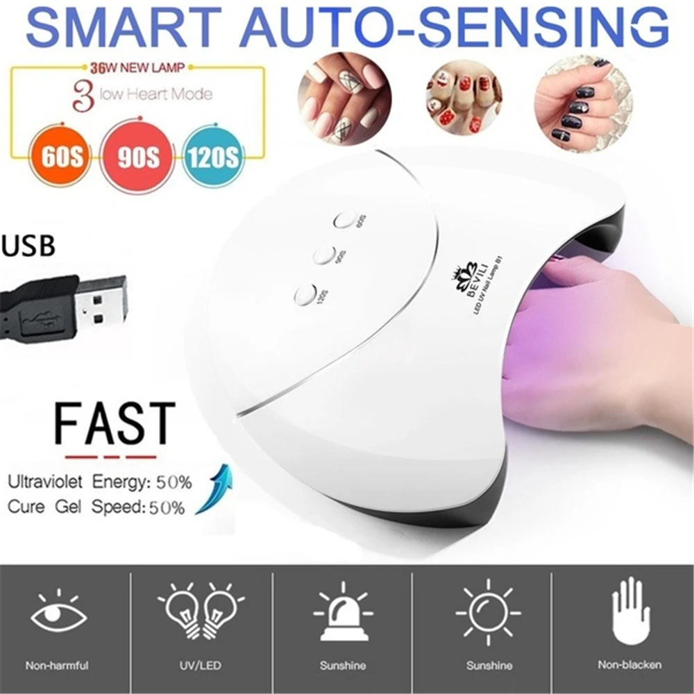 

36W Smart Induction Nail Lamp Led Nail Dryers Uv Lamp for Curing All Gel Nail Polish Usb Charging Manicure Pedicure Salon Tool