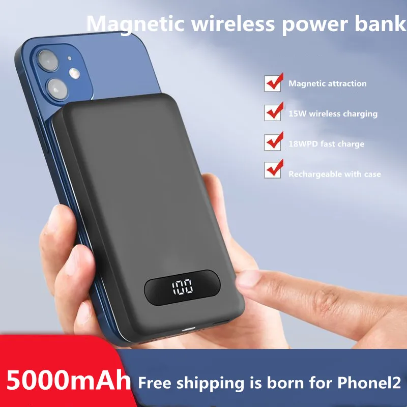 

For iphone 5000mAh Magnetic Wireless Power Bank Mobile Phone External Battery For iphone 13 12 13Pro 12Pro Max Mini Powerbank