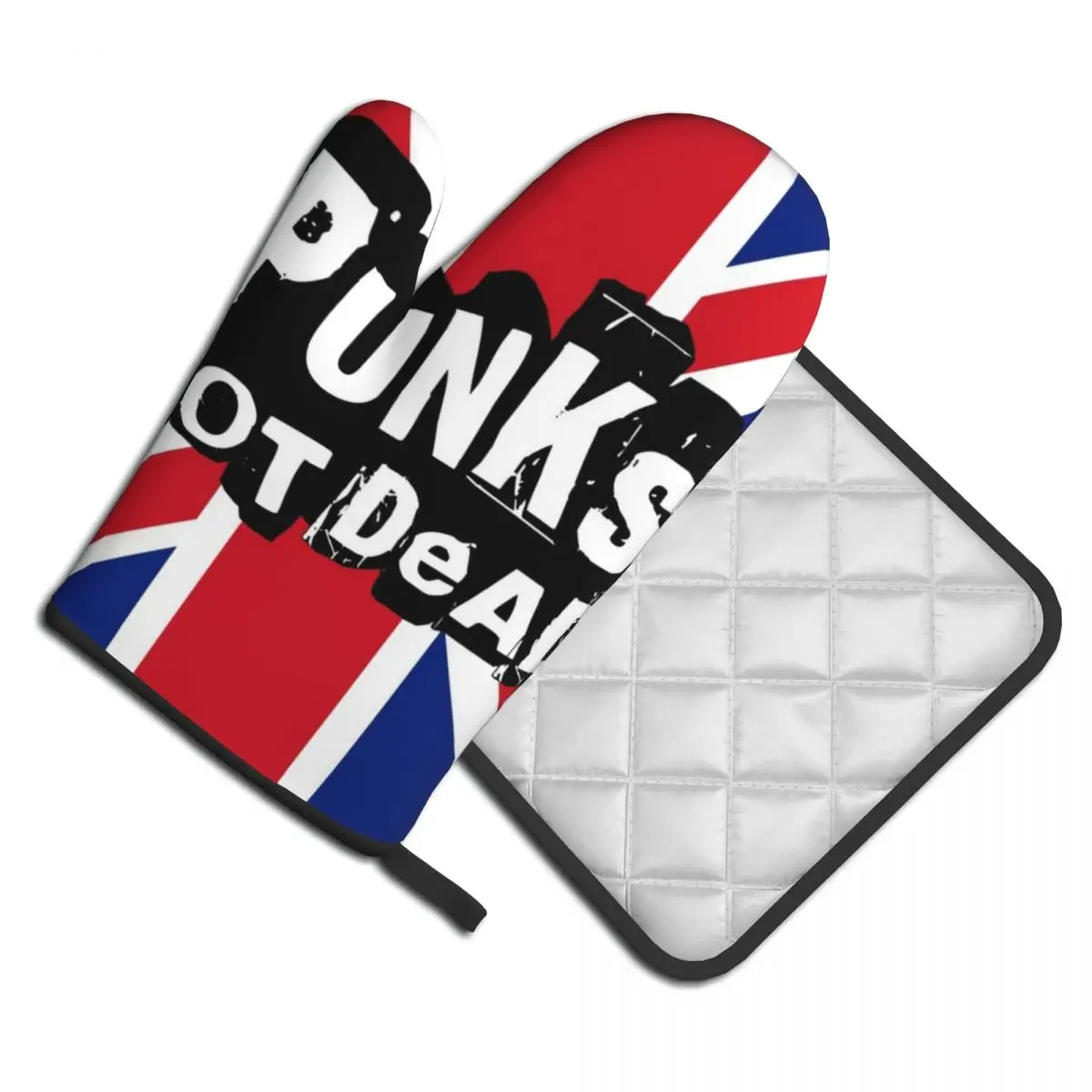 

UK Flag Punks Not Dead Kitchen Glove Music Heat Resistant Microwave Oven Mitten Pot Holder BBQ Bakery Mitts Set