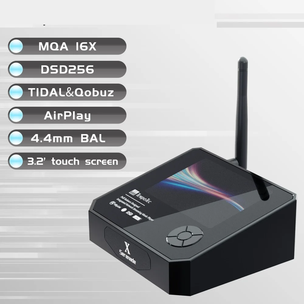 

Serenade X Desktop HIFI Player DAP USB DAC Dual ESS9219 DSD256 MQA 16X TIDAL Qobuz SPDIF IN Bluetooth IN Airplay