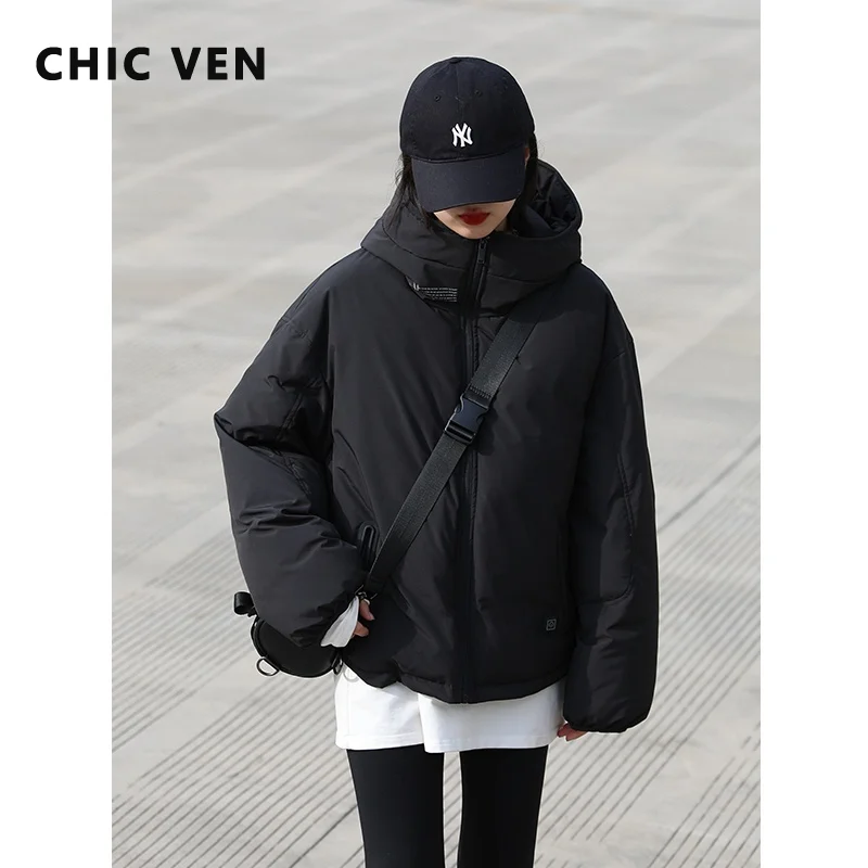 

CHIC VEN Women Down Coat Hooded Rechargeable Heating 90 White Duck Down Jacket Warm Coat Female Winter Streetwear Sports Casual