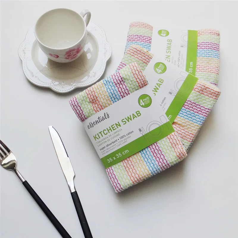 

4Pcs 34x34cm Double-Sided Absorbent Kitchen Swab Dishcloth Non-Stick Oil Wipes Scouring Pad Cotton Towels
