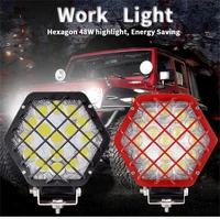 hexagon led headlights 12 24v for auto motorcycle tractor truck trailer boat offroad working light 48w led work light spotlight