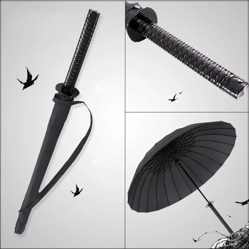 

NEW Creative Long Handle Large Windproof Samurai Sword Umbrella Japanese Ninja-like Sun Rain Straight Umbrellas Automatic Open