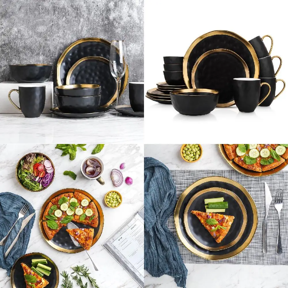 

. Elegant Deluxe 16-Piece Florian Porcelain Dish Set with Gold and Black Accents for 4 – Perfect for Every Special Occasion.