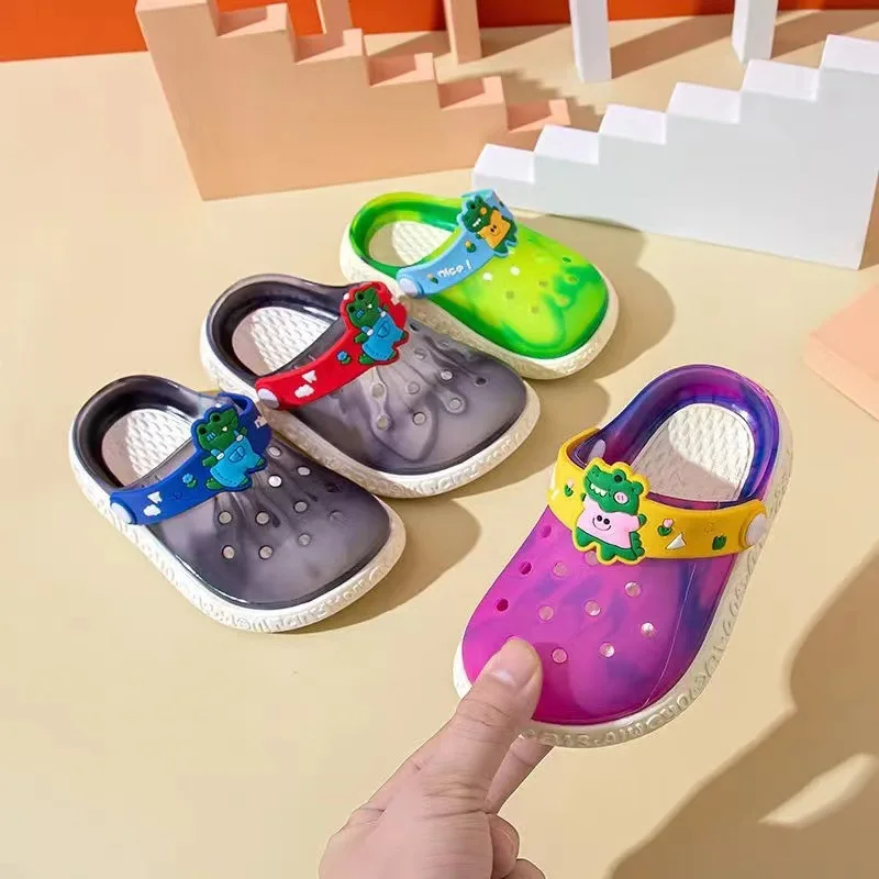 2022 New Children's Little Dinosaur Slippers Summer Girls Cute Soft Bottom Non-slip Boy Baby Household Sandals Hole Shoes