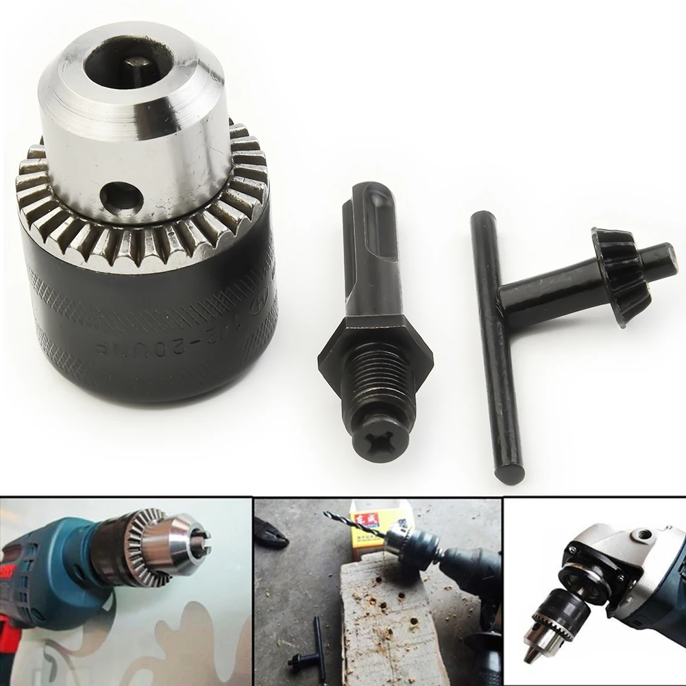 

Drill Chuck 1.5-13mm Thread 1/2"-20UNF Rotary Hammer Screwdriver Tool Wrench Driver Adapter+ Key +SDS Plus Shank Set