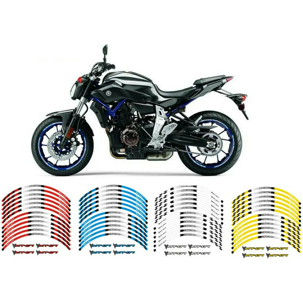 For YAMAHA MT-07 700 2014-2021 MT07 Motorcycle 17" Rim Stripes Wheel Decals Tape Stickers