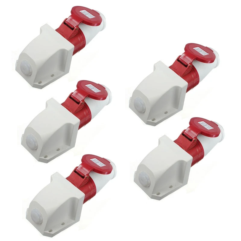

5X 16 Amp 5 Pin Plug & Socket Weatherproof IP44 3 Phase 380-415V 3P + N + Earth 16A