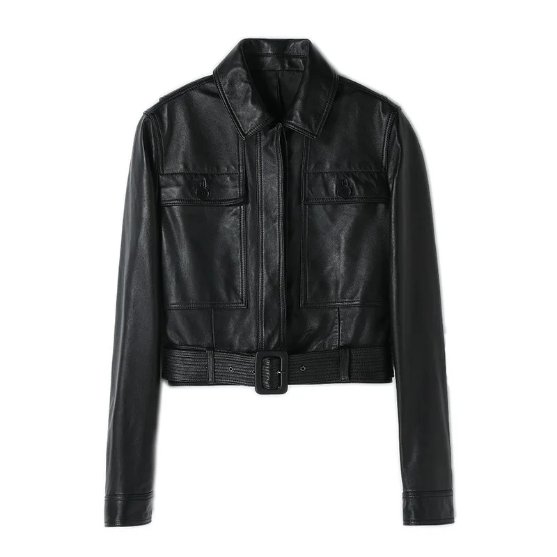 Куртка Haining из натуральной кожи Женская куртка короткая и облегающая Корейская