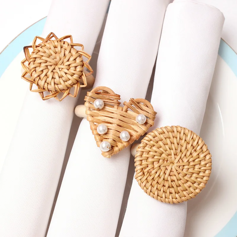 

1PC Vintage Napkin Ring Wedding Party Rattan Braided Rural Style Eco-Friendly Table Decorations