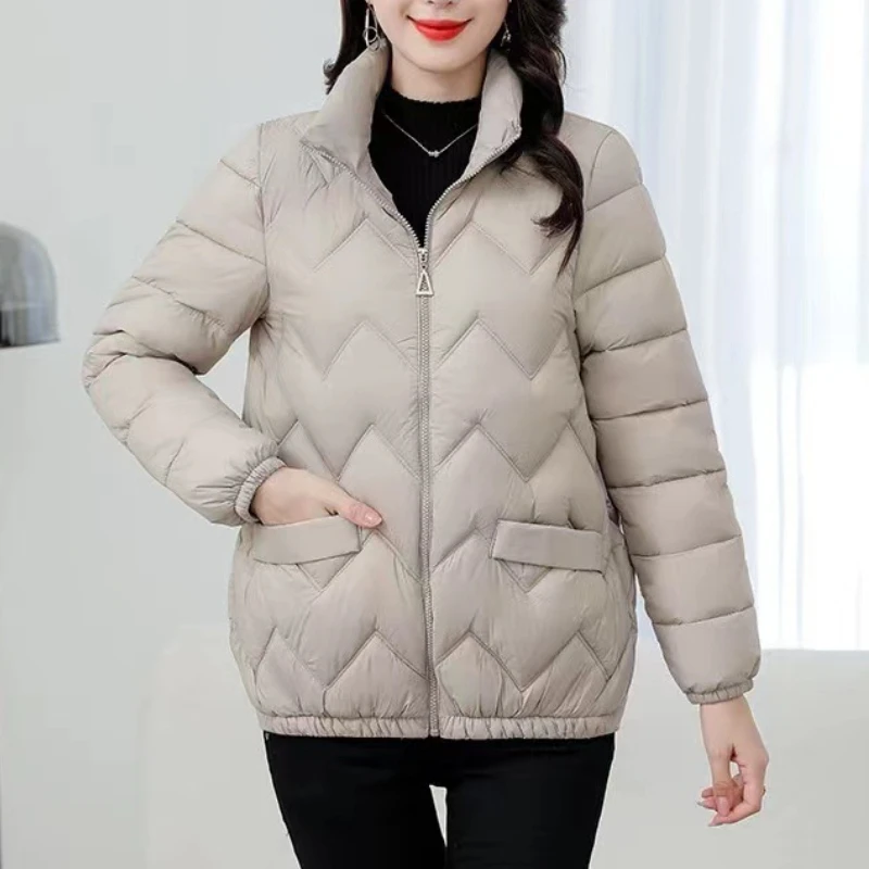 

Женская зимняя куртка, новинка, куртка с коротким воротником-стойкой и хлопковой подкладкой, свободные легкие теплые парки, повседневные хлопковые пальто с карманами