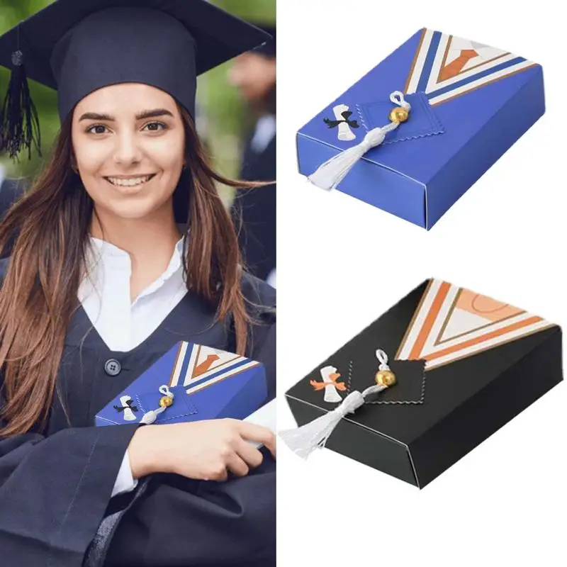 

50 Pieces Graduation Candy Boxes With Unique Design Graduation Dress Print Gift Boxes With Tassel For College School Graduation