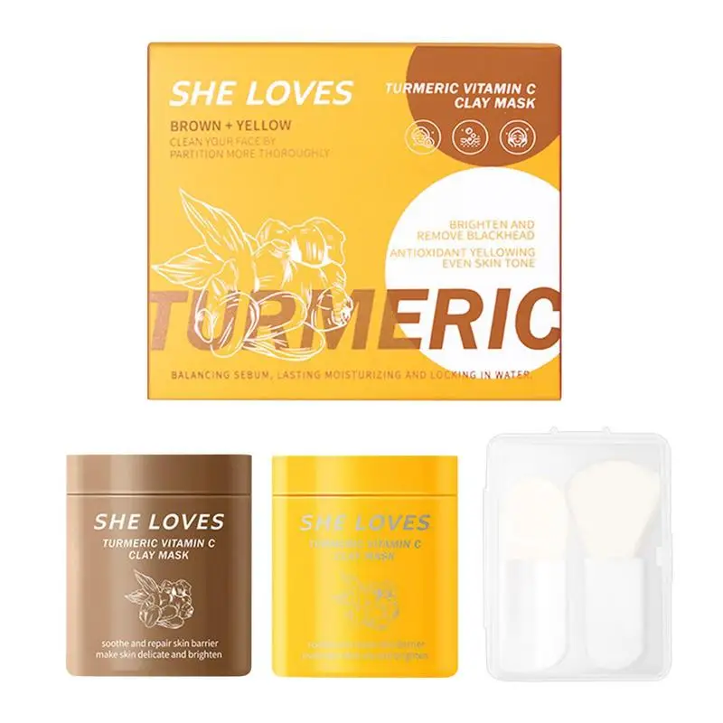 

Turmeric Mud Mask For Blackhead Removing 2PCs Face Cleansing Clay Cover With Vitamin C Oil Control Deeply Moisturize Bright Skin