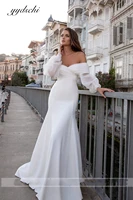 mermaid 2022 elegant satin wedding dresses puff sleeves lace bride gown sweetheart simple ball gown for women veestidos de novia