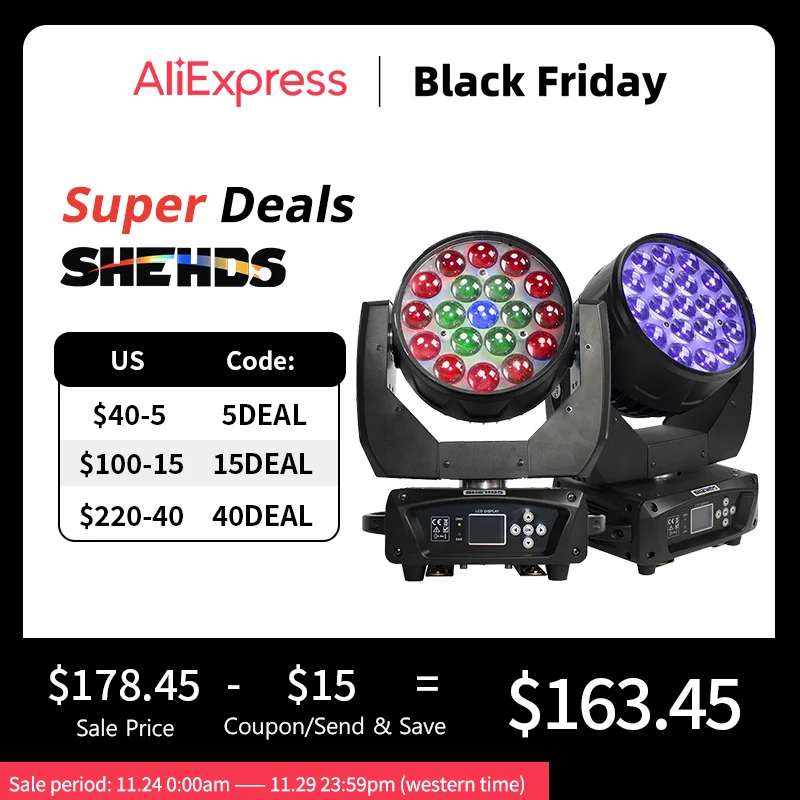 1/2/4pcs LED 19x15W RGBW Beam+Wash Zoom Moving Head Light DJ Stage Light Equipment Concert Productions Professionals Wedding