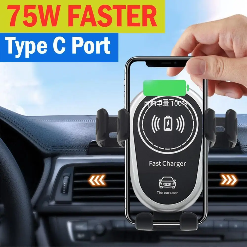 

75w Car Wireless Charger Air Vent Mount Phone Holder Stand For 14 13 12 11 Induction Fast Car Char R5m1