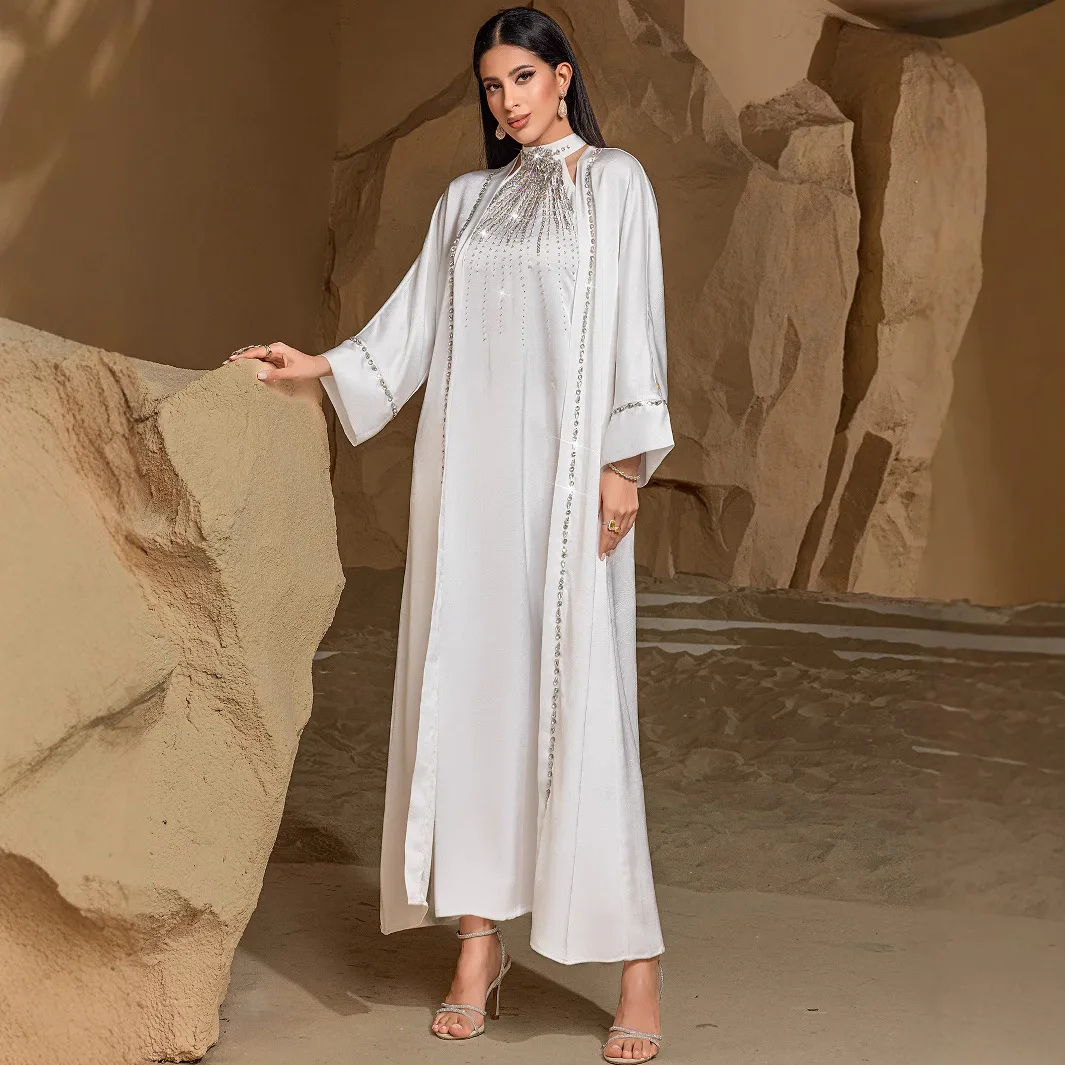Рамадан Белый комплект из двух предметов Открытое кимоно Абая Димадсы