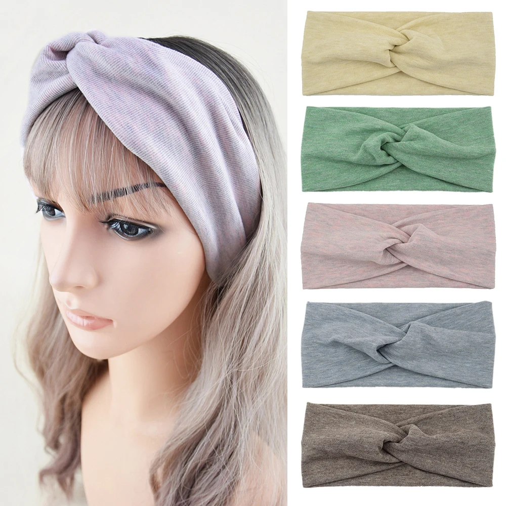 

Knitting Wide Turban Headwrap Solid Color Cotton Elastic Hair Band Knitted Cross Headband DIY Handmade Soft Hair Accessories 