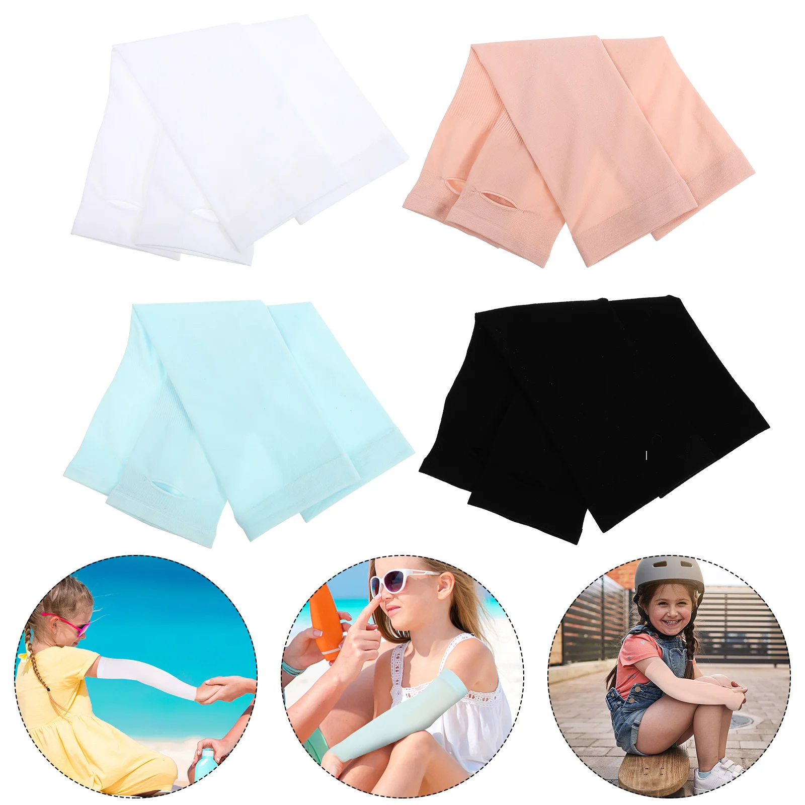 

4 Pairs Children's Viscose Fiber Oversleeve Sunshading Sleeves Running Anti-UV Summer Coverings 10% Spandex Arm Covers Toddler