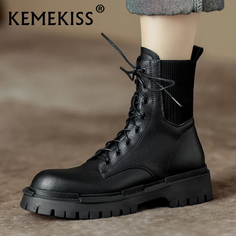 

KemeKiss New Ins Women Ankle Boots Genuine Leather Winter Women'S Shoes Platform Fashion Female Short Boot Footwear Size 34-39