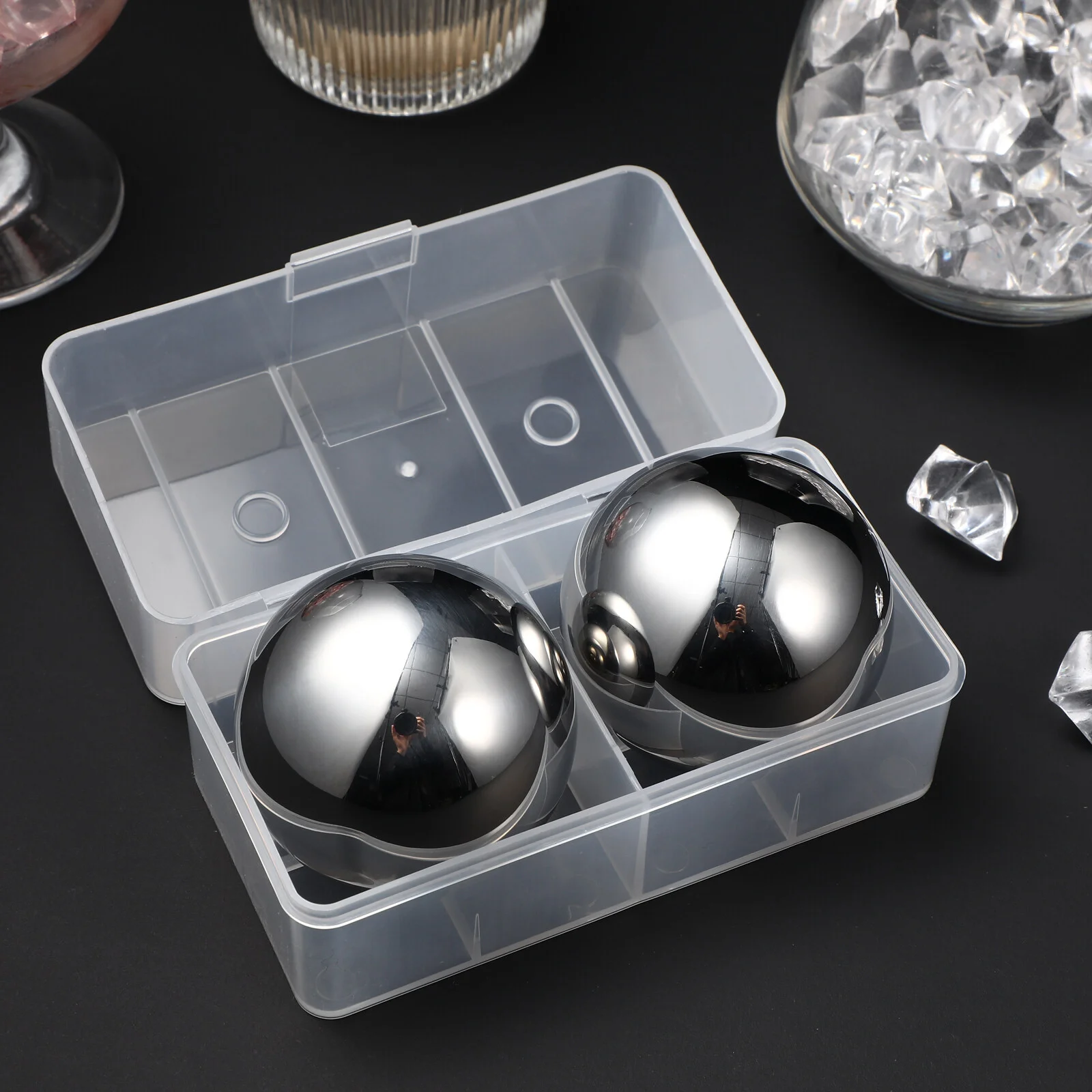 

2 Pcs Ice Particles Whiskey Ball Stainless Steel Drink Cubes Drinks Metal Whisky