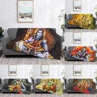 indiangodshiva pattern multifunctional warm flannel blanket bed sofa personalized super soft warm bed cover