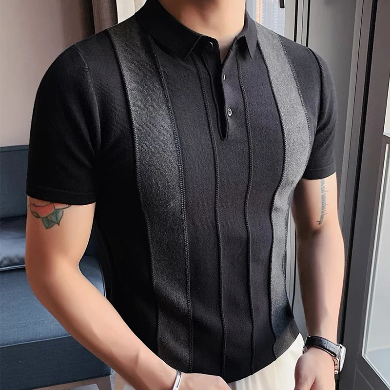 Летняя вязаная модная мужская футболка с винтажным рисунком в стиле пэчворк