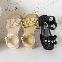 size 26 36 toddler girls sandals summer slippers fashion beach shoes ruffle pearl sandals flats for kids party princess shoes