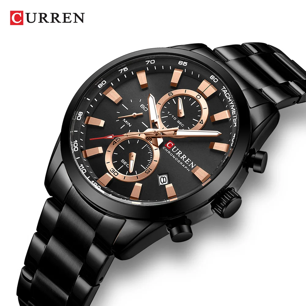 

CURREN New Casual Sporty Brand Stainless Steel Band Wristwatches for Men Chronograph Quartz Watches Luminous Hands with Date