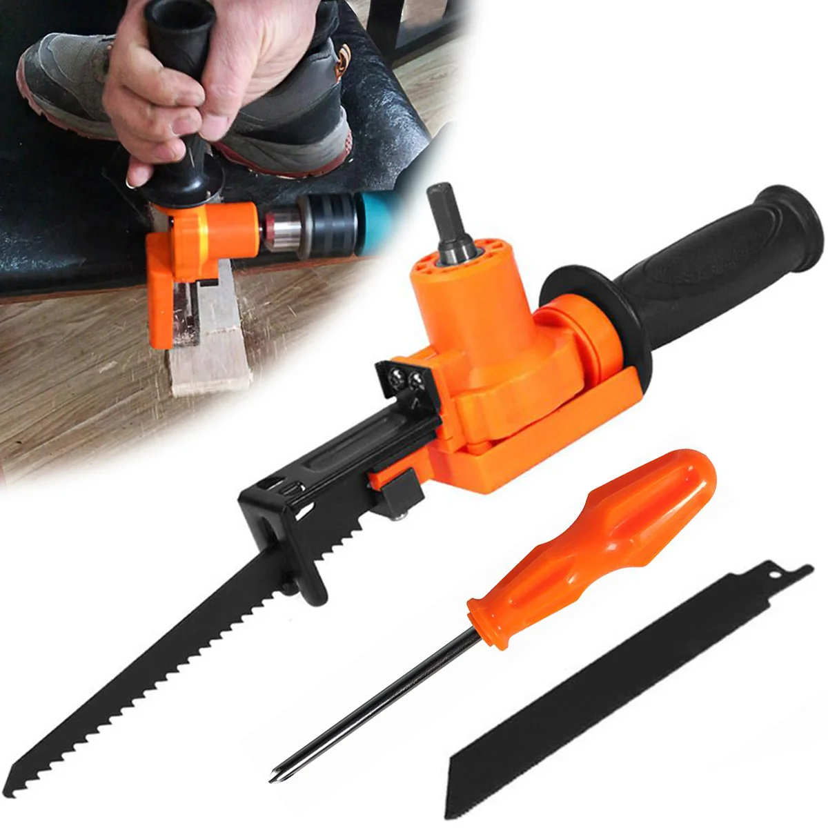 

New Reciprocating Saw Adapter with 2 Blades Reciprocating Saw Attachment Change Electric Drill Into Reciprocating Saw