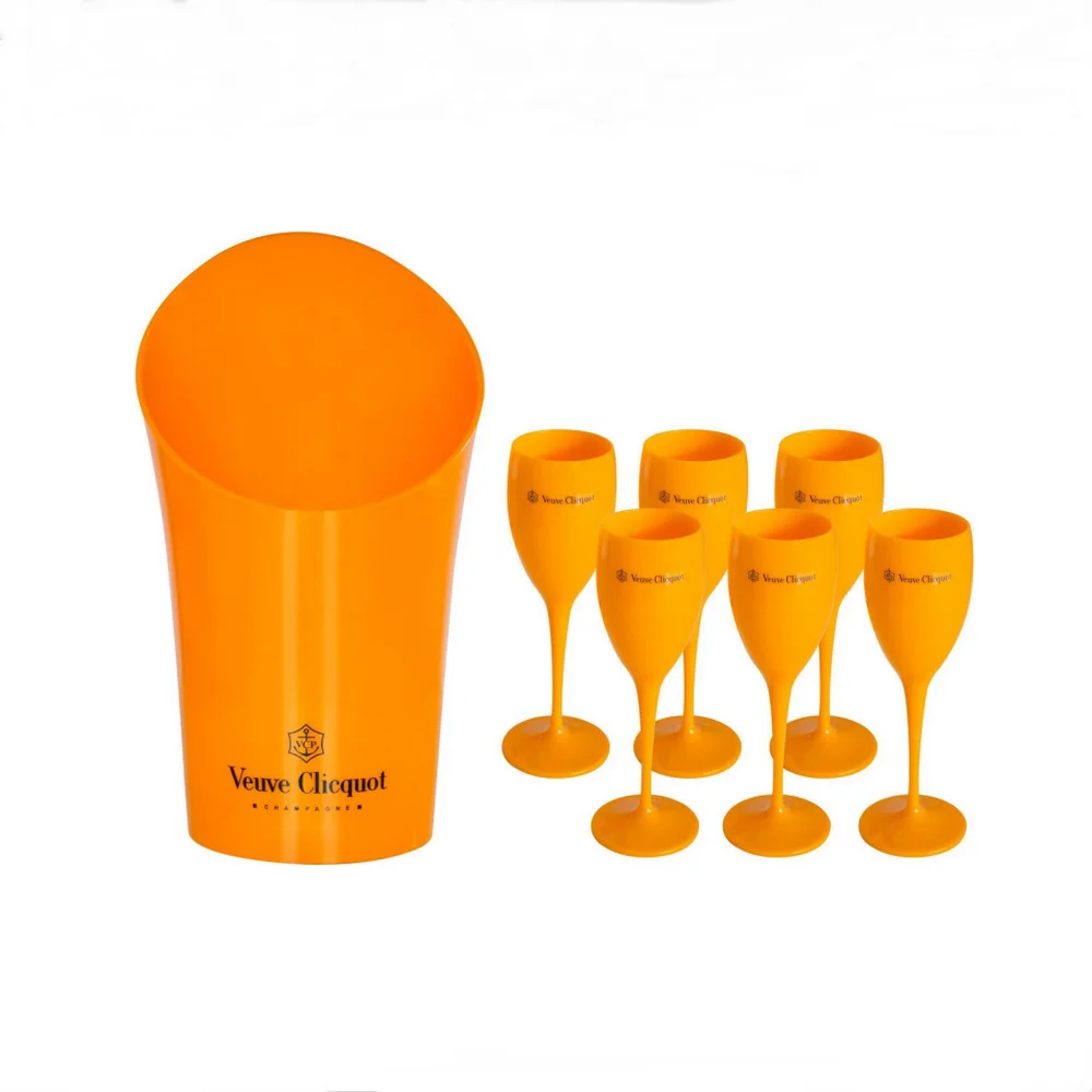 

Orange Veuve Flutes and Bucket Wine Party Champagne Coupes Flutes Goblet Plastic