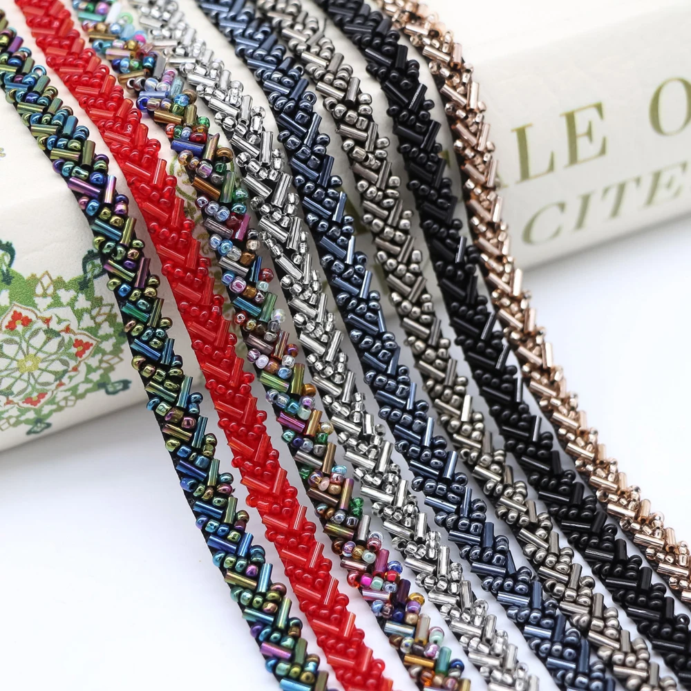 

7mm Multi-Color Nail Bead Lace Single-Row Herringbone Tube Beads Heavy Duty Woven Ribbon For Clothing Collar Accessory Material