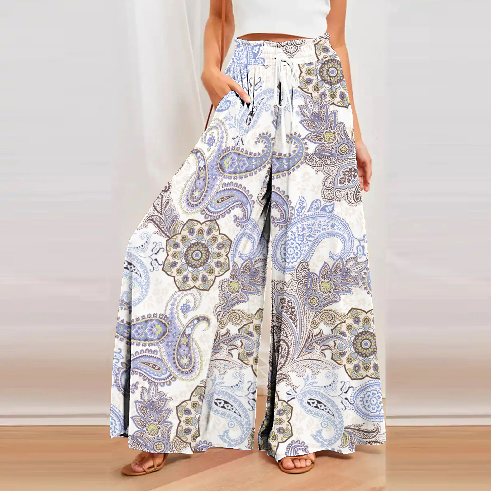 

3D Cashew Flower Print Casual Breathable Beach Pants For Spring/Summer 2023 New Women's Oversized Wide Leg Pants Yoga Practice