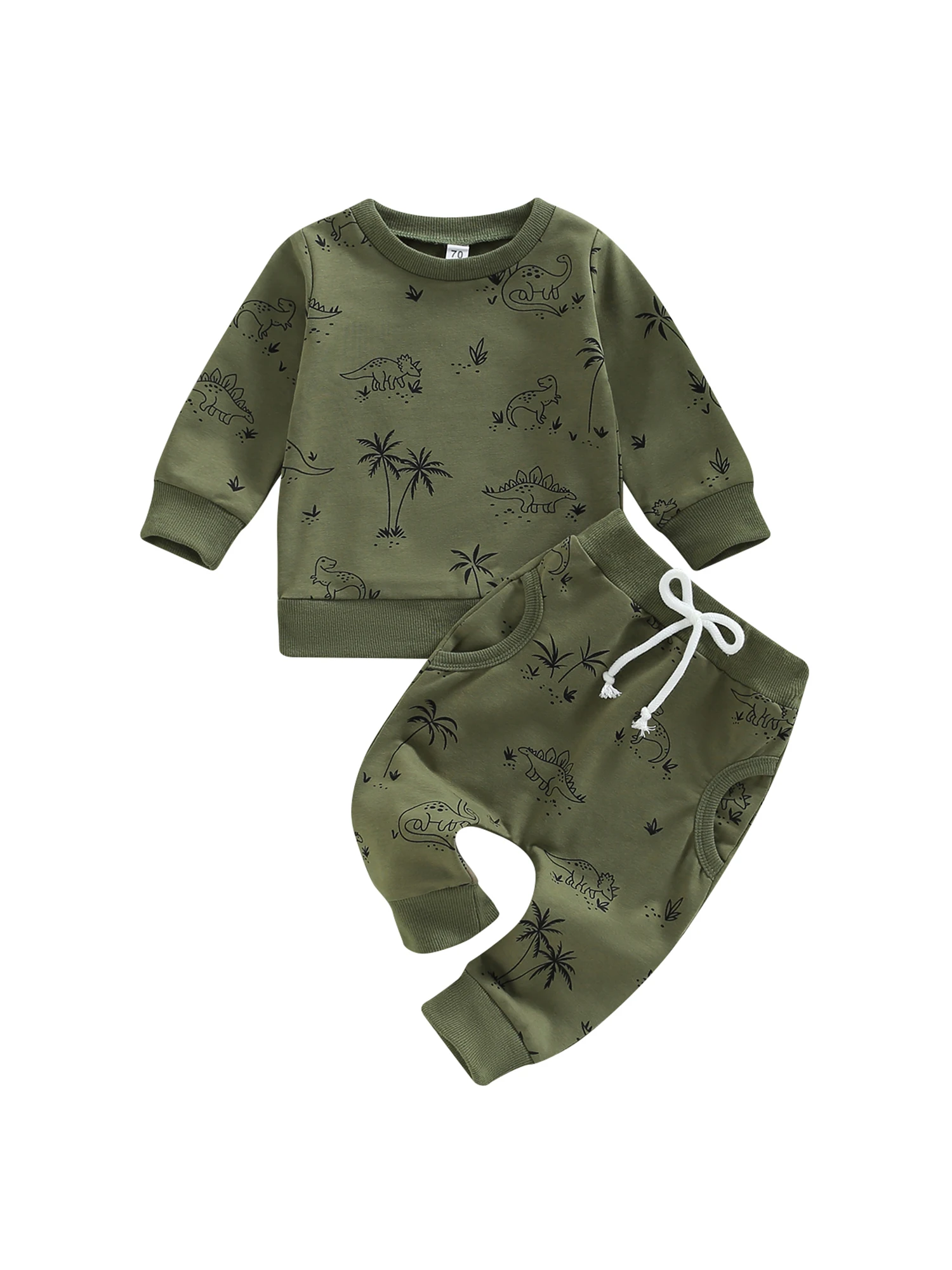 

Toddler Infant Baby Boys Spring Outfits Dinosaur Print Long Sleeve Sweatshirt T-shirt and Elastic Casual Pants Set