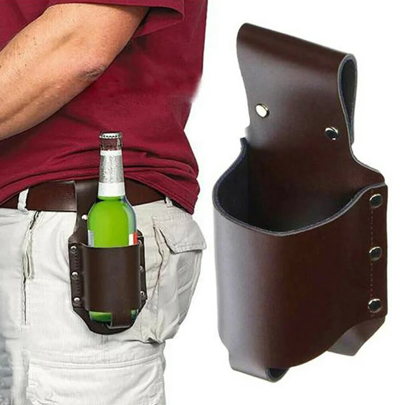 

Leather Beer Bottle Waist Holster Portable Beer Belt Bag Handy Wine Bottles Beverage Can Holder Outdoor Drink Bottle Case Cover