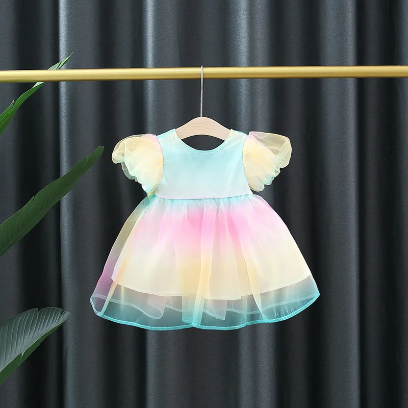 Детское платье для девочек летние наряды малышей многоцветные сетчатые платья
