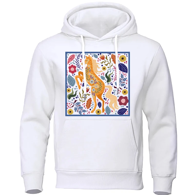 

Leaves Flowers Horses Print Women Hoody Hip Hop Soft Sweatshirt Casual Fleece Sweatshirt Oversize Fleece Women Streetwear