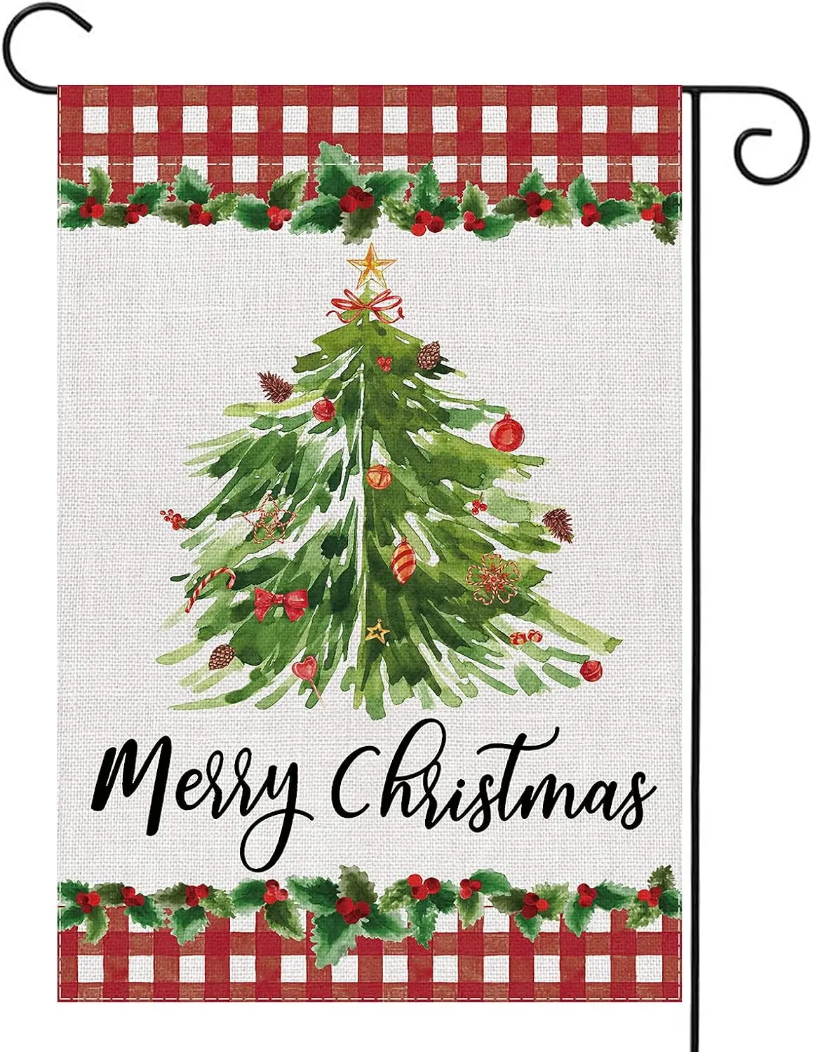 

Merry Christmas Garden Flag Vertical Double Sided Plaid Yard Flag Winter Holiday Xmas Tree Outdoor Decoration 12x18 Inch