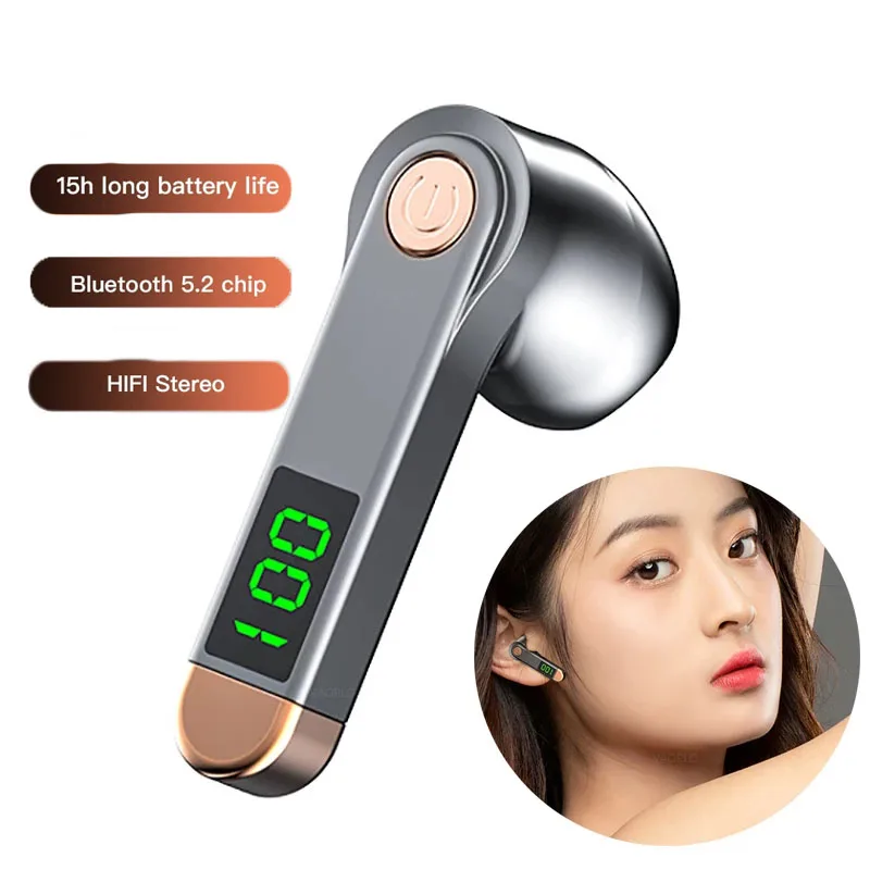 

Business Earphone Bluetooth-compatible Hands-Free Wireless Headphone Digital Display Button Control HiFi Bass Earbuds With Mic