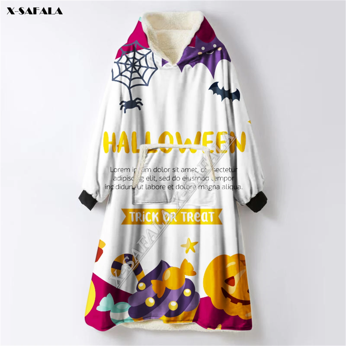 Halloween 3D Print Oversized Hooded Wearable Blanket Hoodie Nightgown Flannel Cotton Fleece Men Female Nightwear Winter Warm 2