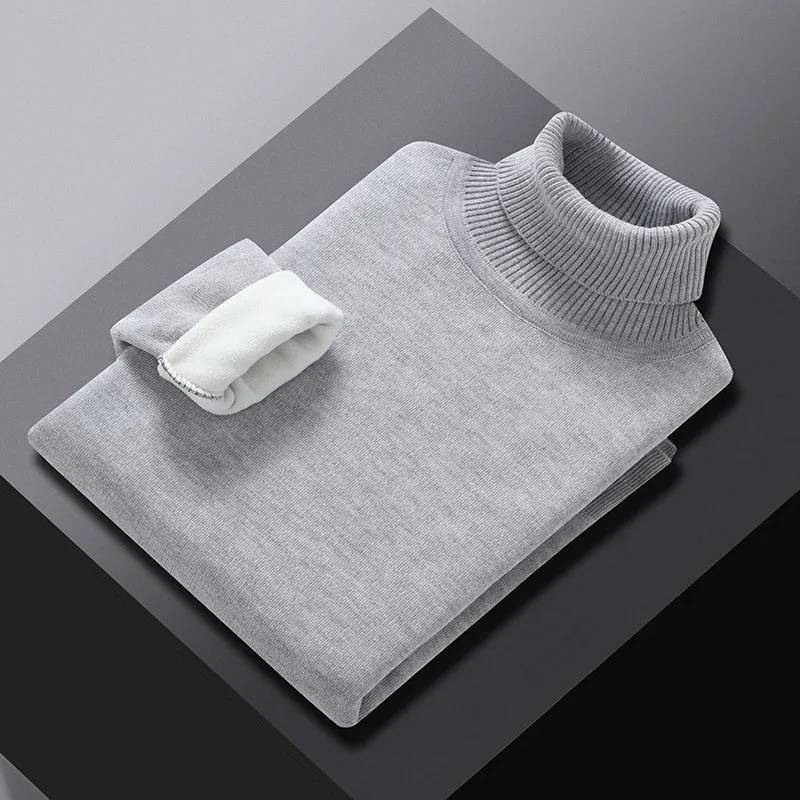 

Winter Turtleneck Sweater Men Knitted Fleece Pullovers Sweater Men's Clothing Warm Solid Color Sweater Turtleneck Pullover Men