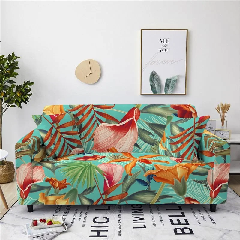 

Tropical Plant Pattern Sofa Cover Elastic Arm Recliner Cover Dust-proof Polyester Furniture Protection Room Decor Accessories