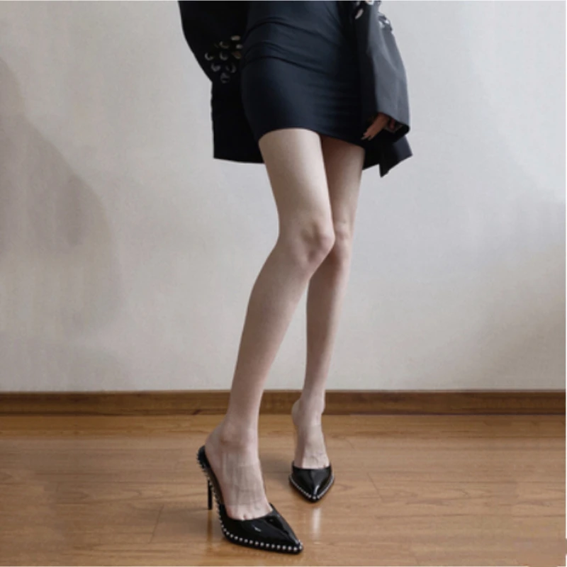 Женские туфли с заклепками новые брендовые босоножки на тонком высоком каблуке