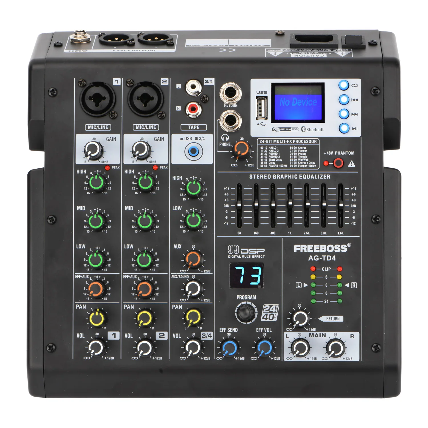 FREEBOSS 4-канальный звуковой аудиомикшер Bluetooth 99 DSP Эффекты Микшерная консоль