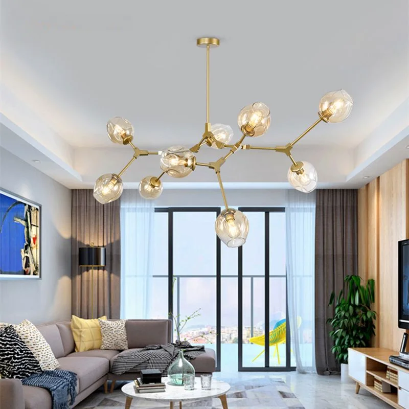 

Chandeliers LED Lights Nordic Lighting Modern Tree Branch Iron Glass Black Gold Pendant Lamps Lustre Bedroom Living Room Fixture