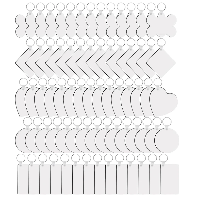 

75 Piece Sublimation Keychain Blanks Bulk White MDF Keychain Double Sided Heat Transfer For DIY And Craft