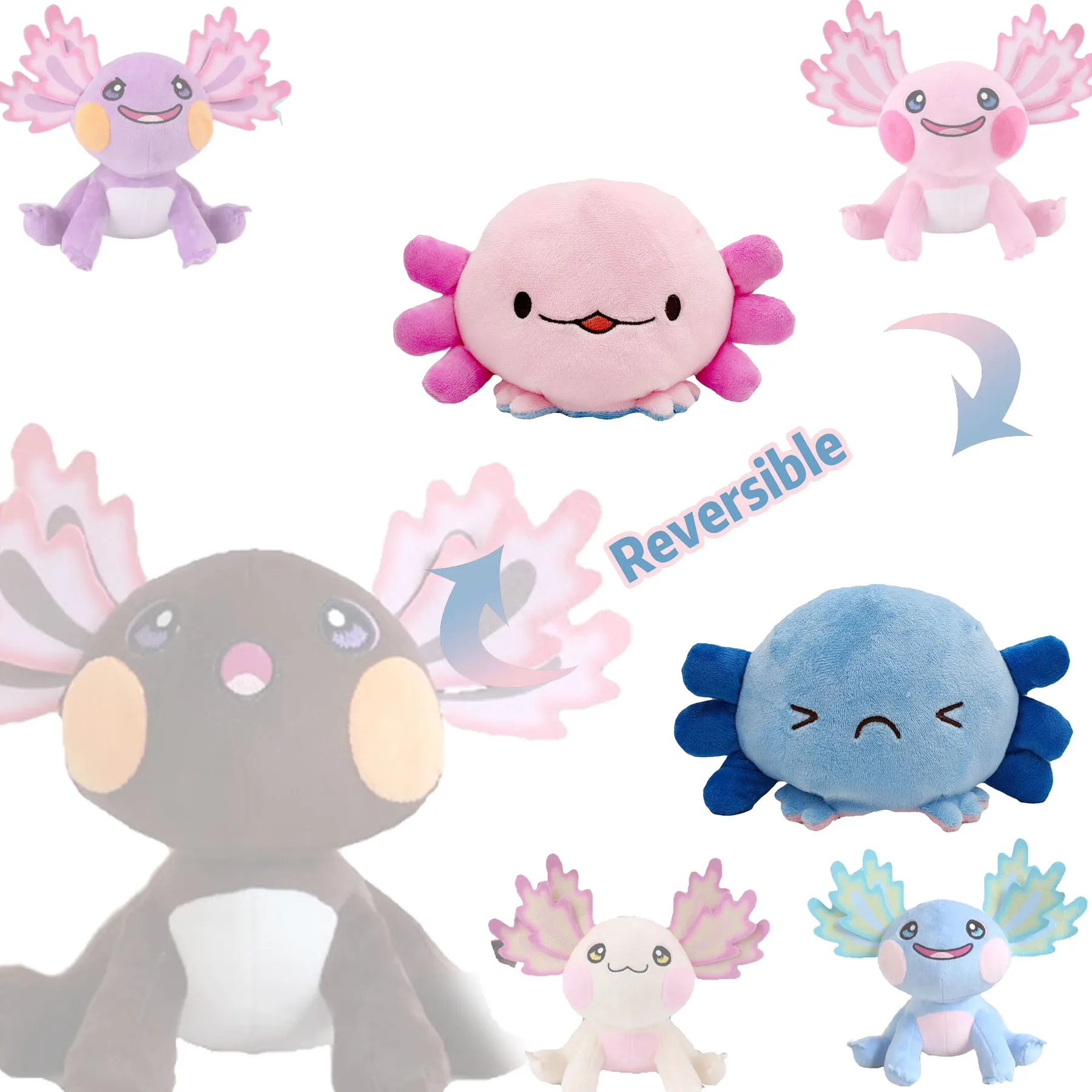 New Reversible Blue Axolotl Plush Toy Axolotled Plush Pillow Kawaii Animal Soft Dolls Game Peluche Birthday Gift For Children